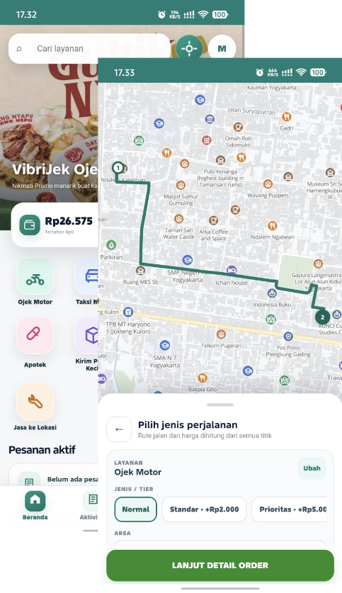 Contoh aplikasi VibriJek berbasis AplikasiOjol V2